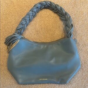 Blue Braided Handle Leather Shoulder Bag